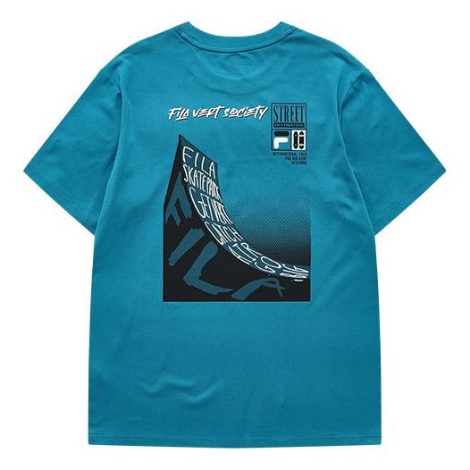 Men's FILA FUSION Skateboard Subject Printing Sports Round Neck Short Sleeve Blue T11M133109F-BU