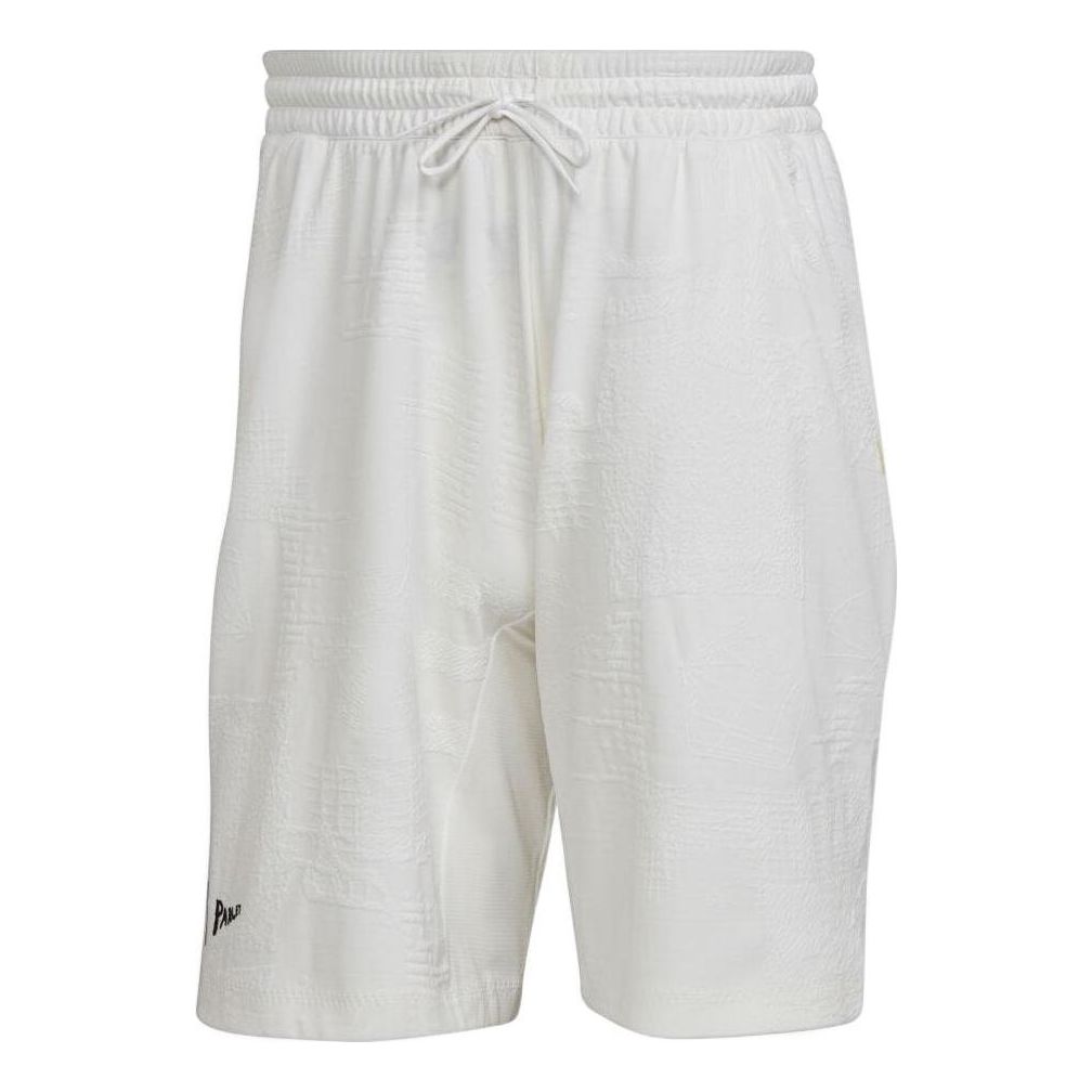 Men's adidas Solid Color Logo Lacing Straight Casual Sports Shorts White HN4856