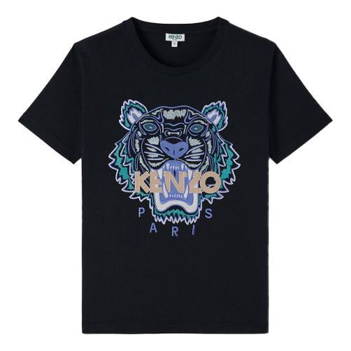 KENZO Tiger Head Logo Printing Cotton Short Sleeve Black FA5-2TS833-4V9-99