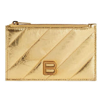 (WMNS) Balenciaga Crush Long Coin And Card Holder Metallized Quilted 'Gold' 7664652AAYO8004