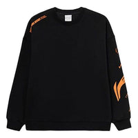 Li-Ning Training Series Contrasting Colors Logo Printing Fleece Lined Stay Warm Loose Pullover Black AWDRD38-9
