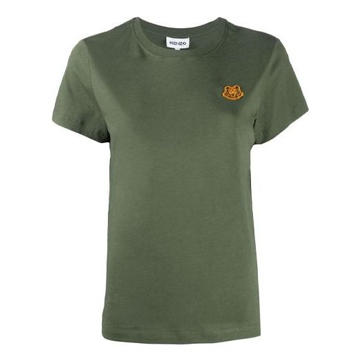 KENZO SS21 Tiger Head Embroidered Round Neck Short Sleeve Green T-Shirt FA62TS8434SJ-54