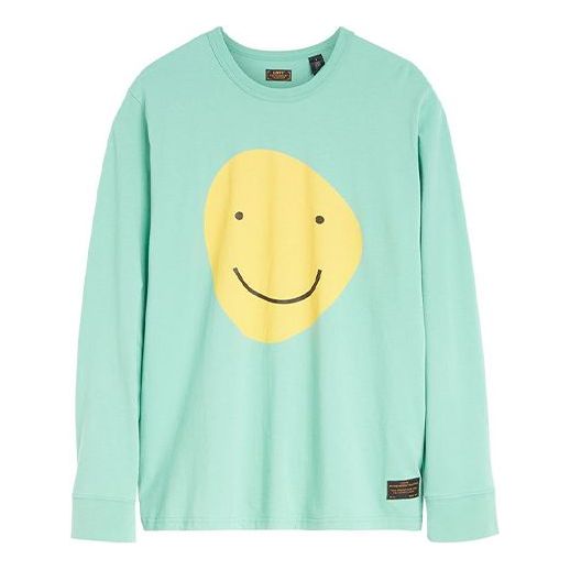 Men's Levis Logo Alphabet Printing Loose Round Neck Long Sleeves Green T-Shirt 29495-0022