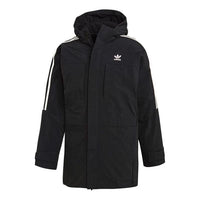 Men's adidas originals Side Logo Printing Zipper Hooded Down Jacket Black DH5024