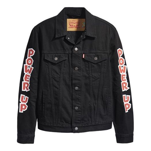 Men's Levis x SUPER MARIO Crossover Alphabet Printing Jacket Black 72334-0489