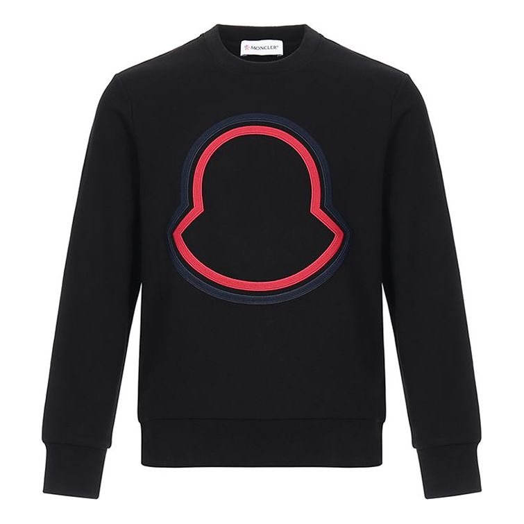 Moncler Logo Embroidered Cotton Crewneck Long Sleeve Sweatshirt For Men Black F20918G7621080985-999