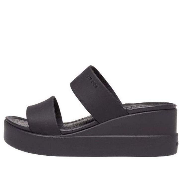 (WMNS) Crocs Brooklyn Double Strap Round Toe Mid Wedges Slides 'Black' 206219-060