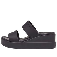 (WMNS) Crocs Brooklyn Double Strap Round Toe Mid Wedges Slides 'Black' 206219-060