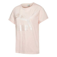 (WMNS) PUMA Logo Printing Round Neck Short Sleeve Pink 596512-87
