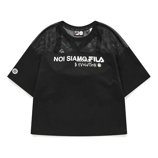 FILA FUSION Mesh Short Sleeve Dark Black T-Shirt T11W131106F-BK