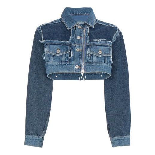 (WMNS) Off-White Short Zipper Jean Jacket Blue OWYE001R183860217301