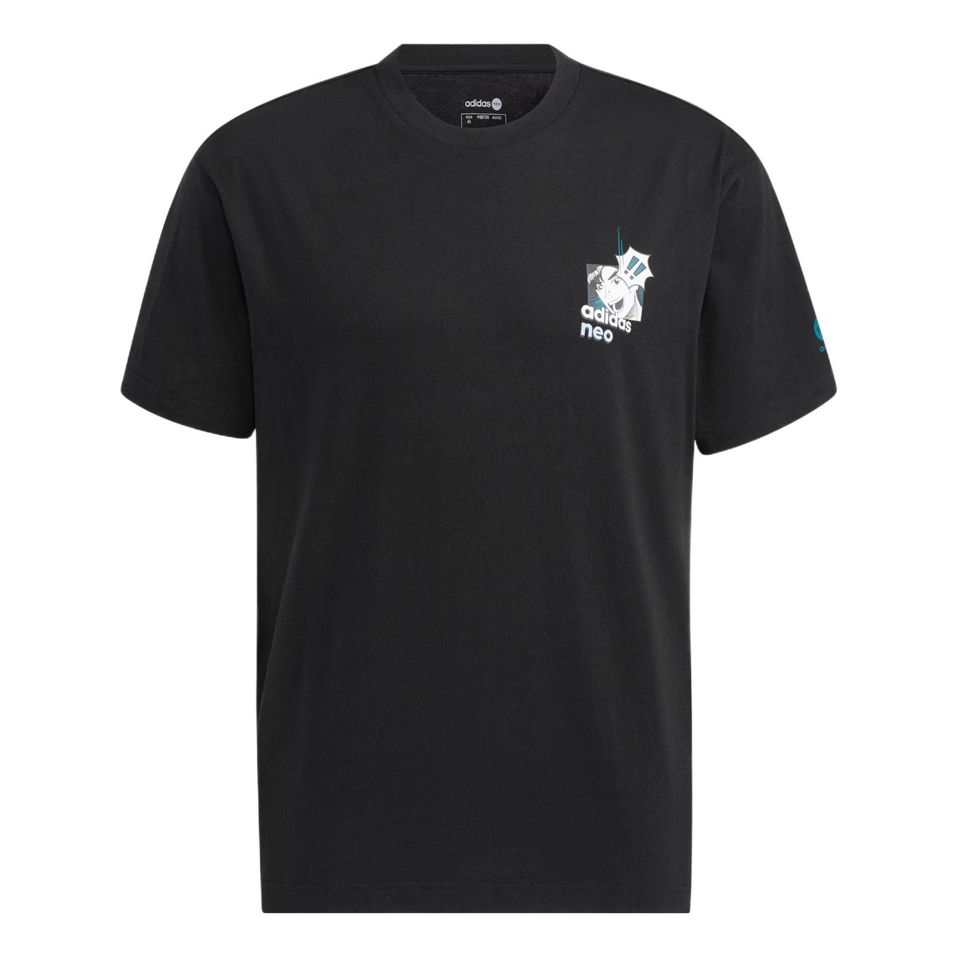 Men's adidas neo Cartoon Character Printing Logo Round Neck Short Sleeve Black T-Shirt HD4623