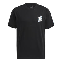Men's adidas neo Cartoon Character Printing Logo Round Neck Short Sleeve Black T-Shirt HD4623
