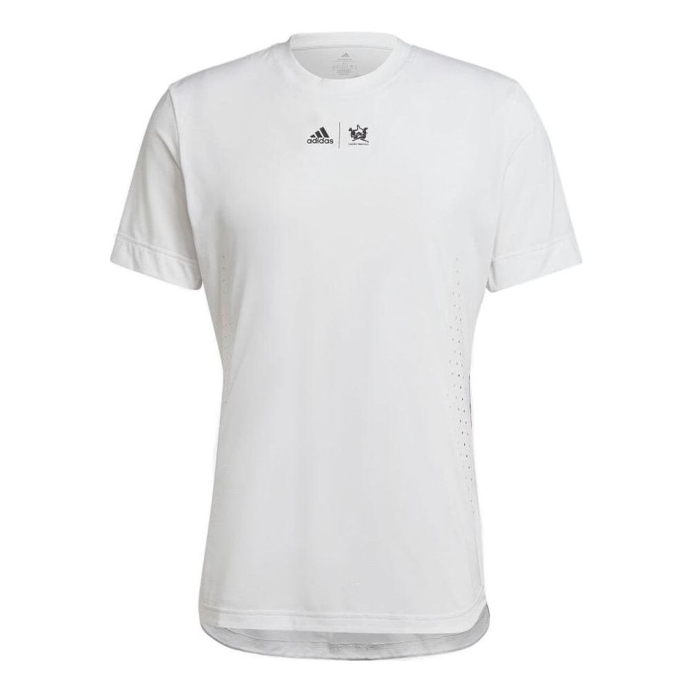 adidas FW22 Solid Color Logo Printing Round Neck Pullover Short Sleeve White T-Shirt HI5408