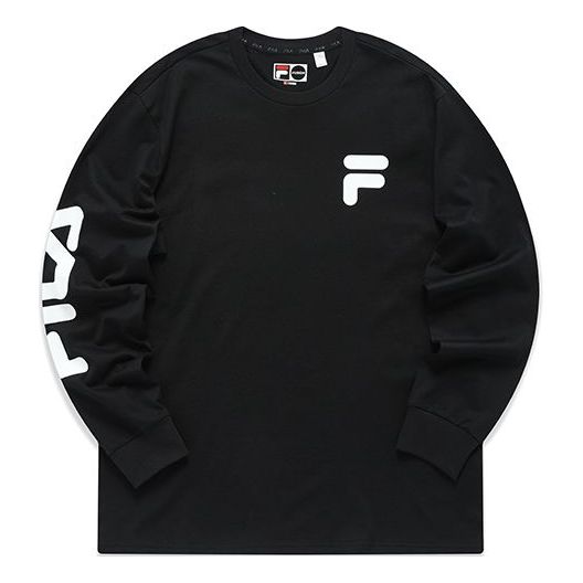 FILA FUSION Logo Printing Knit Loose Sports Round Neck Long Sleeves Couple Style Black T11U156204F-BK