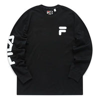 FILA FUSION Logo Printing Knit Loose Sports Round Neck Long Sleeves Couple Style Black T11U156204F-BK