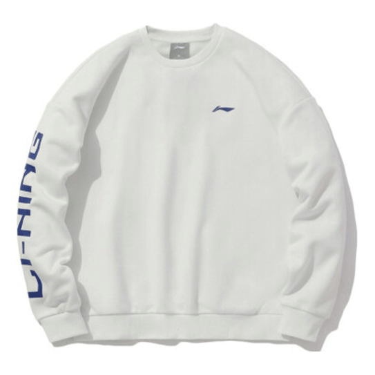 Li-Ning Sports Living Series Logo Printing Fleece Lined Loose Round Neck Pullover White AWDP932-19
