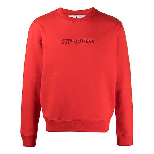 Off-White Logo Embroidered Long Sleeves Round Neck Version Red OMBA025R21FLE0082531