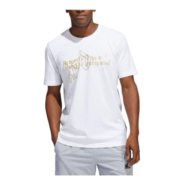 Men's adidas Casual Alphabet Solid Color Sports Short Sleeve White T-Shirt HB5478