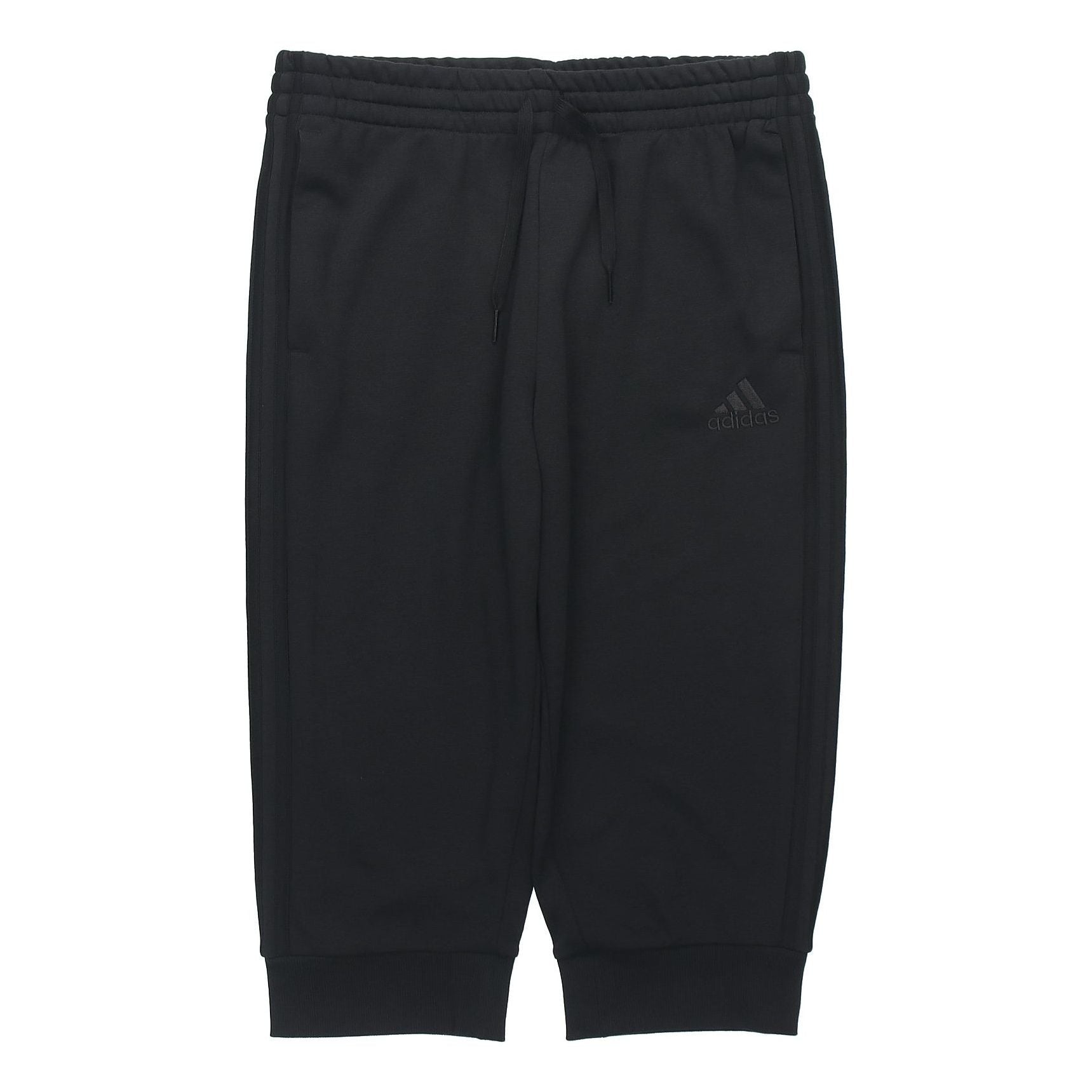 adidas M 3s Ft Tc 34pt Embroidered Logo Stripe Knit Bundle Feet Cropped Pants Black GK8990