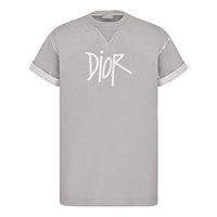 DIOR And Shawn Stussy Collaborative Letter Logo Print Oversized Short Sleeve For Men Grey 033J625E0554-C800