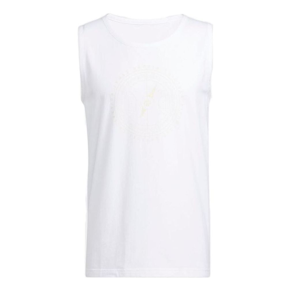 Men's adidas SS22 Solid Color Pattern Printing Round Neck Sports Camisole White Vest HG4430
