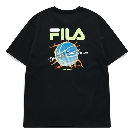 Men's FILA FUSION Basketball Printing Loose Sports Short Sleeve Dark Black T-Shirt T11M125107F-BK
