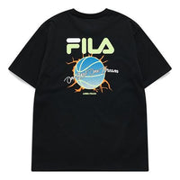 Men's FILA FUSION Basketball Printing Loose Sports Short Sleeve Dark Black T-Shirt T11M125107F-BK