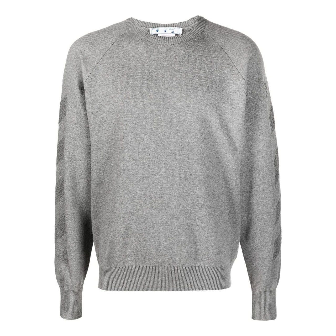 Men's Off-White FW22 Stripe Arrow Logo Printing Round Neck Pullover Version Gray OMHE120C99KNI0010606