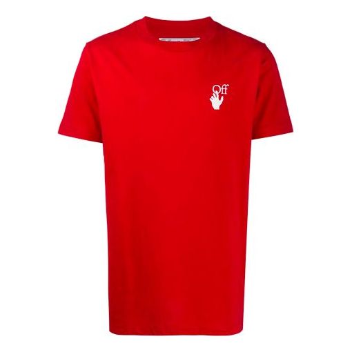 Men's Off-White Cut Here Printing Red T-Shirt OMAA027F20FAB0092501