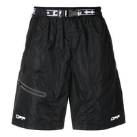 Off-White Logo Printing Belt Cargo Sports Shorts Version Black OMVH010V21FAB0011001