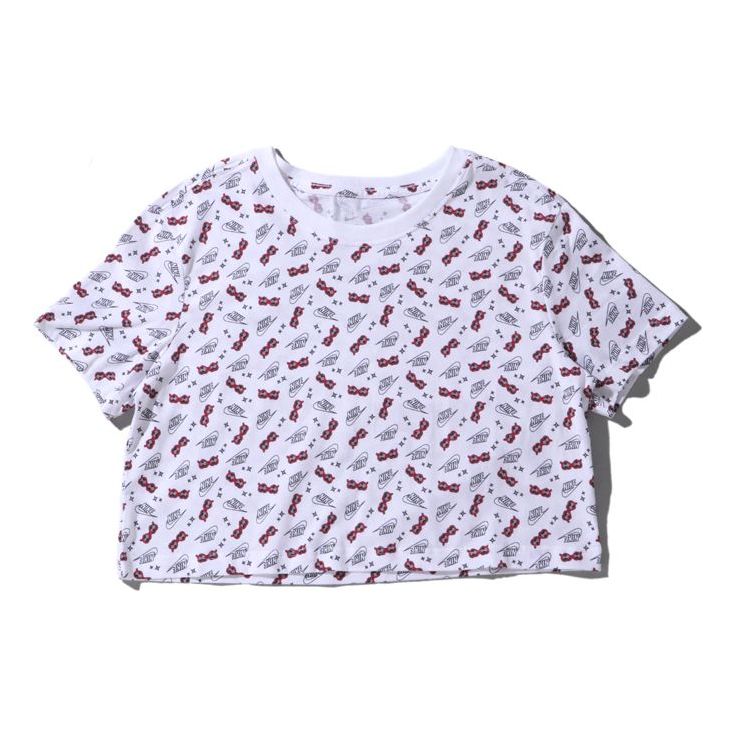 (WMNS) Nike Sportwear Full Print Round Neck Short Sleeve White CU9698-100