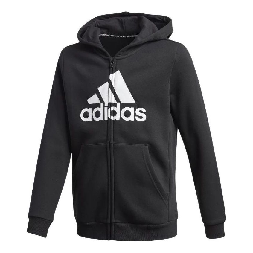 (GS) adidas Must Haves Fleece Full-Zip Hoodie Asia Sizing 'Black White' GE0644