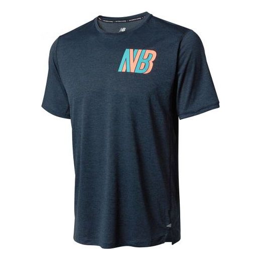 New Balance Logo Printing Round Neck Short Sleeve Blue Gray AMT01235-EM1