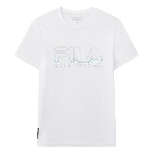 Men's FILA Hollow Out Subject Printing Short Sleeve White T-Shirt F11M038120F-WT