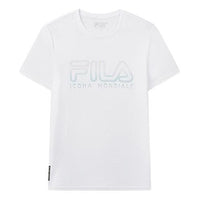 Men's FILA Hollow Out Subject Printing Short Sleeve White T-Shirt F11M038120F-WT