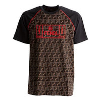 Men's FENDI Roma FF Logo Red Printing Short Sleeve Brown FY0980-A87D-F0BVE