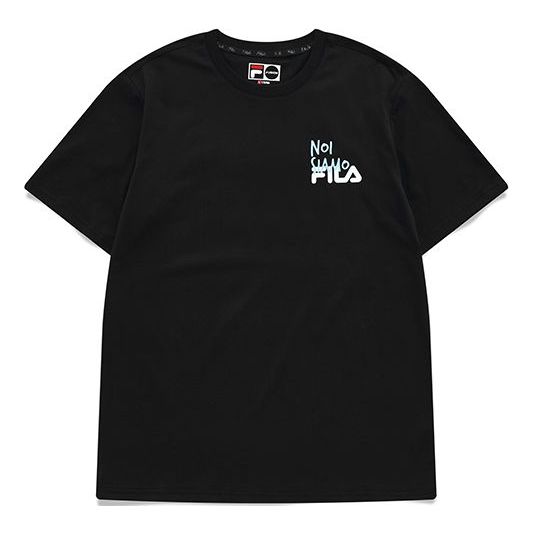 Men's FILA FUSION Alphabet Logo Round Neck Short Sleeve Dark Black T-Shirt T11M131107A-BK