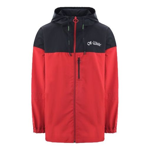 Off-White SS19 Mens Logo Hooded Windbreaker Jacket 'Red Black' OMEA169R19C010262001