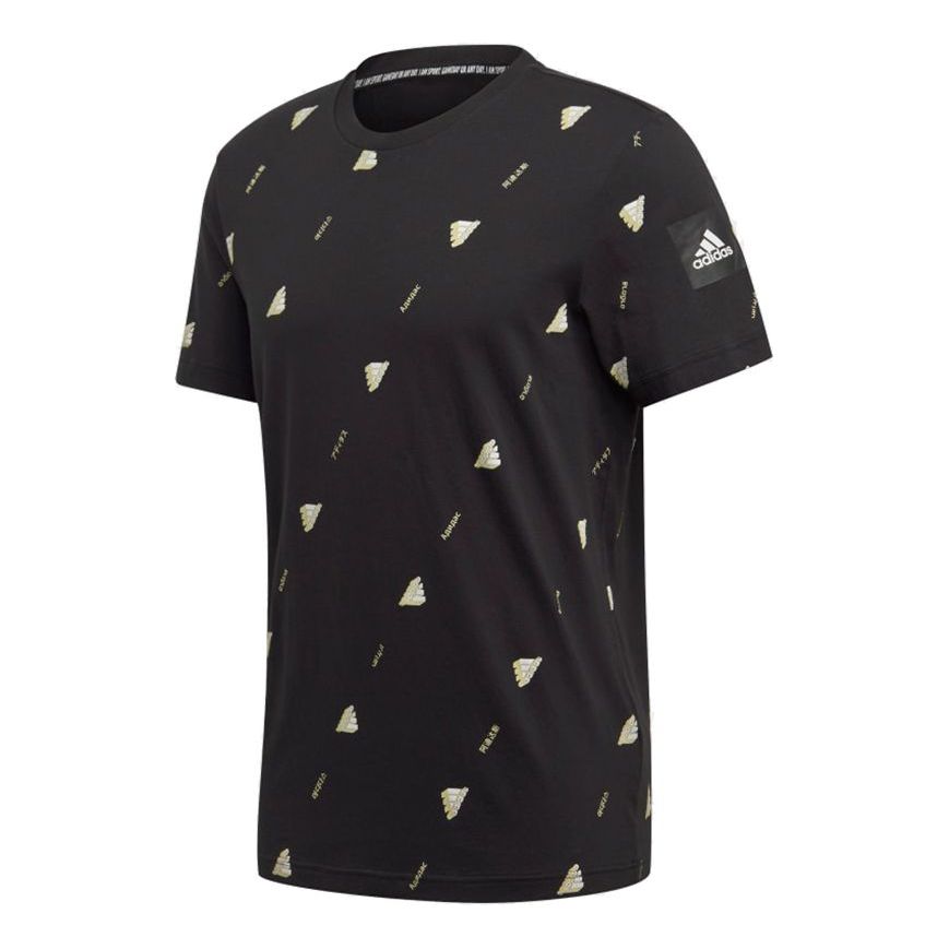 adidas Mhe Tee Gfx 2 Full Print Sports Round Neck Short Sleeve Black FQ6217