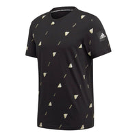 adidas Mhe Tee Gfx 2 Full Print Sports Round Neck Short Sleeve Black FQ6217