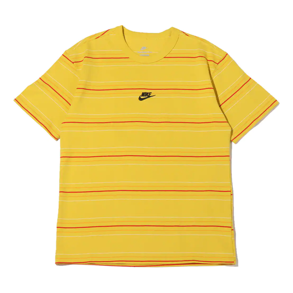 Men's Nike Logo Micro Mark Stripe Round Neck Short Sleeve Yellow T-Shirt DQ1117-709