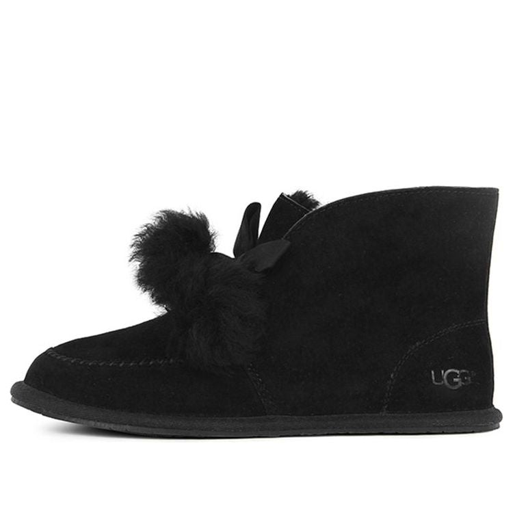(WMNS) UGG Kallen Suede Moc Toe Pom Pom Slipper 'Black' 1017541-BLK