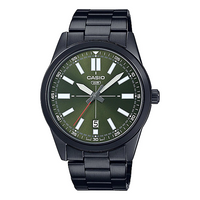 Casio Dress Pointer Display Analog Watch 'Metallic Black Green' MTP-VD02B-3E