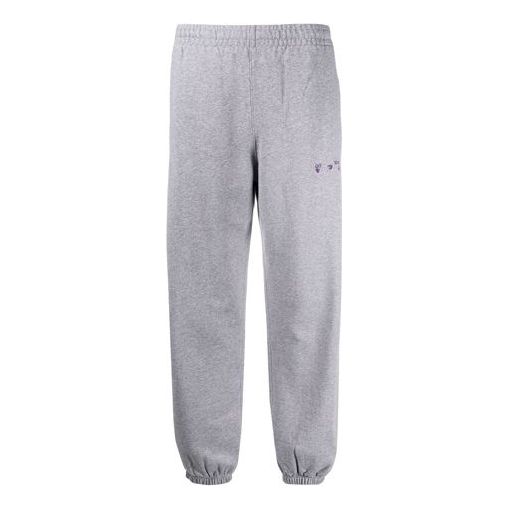 (WMNS) Off-White Embroidered Gray Sports Pants/Trousers/Joggers OWCH006E20FLE0010535