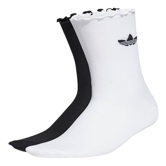 (WMNS) adidas Originals Semi-Sheer Ruffle Crew Socks 2 Pairs 'Black White' HC9532