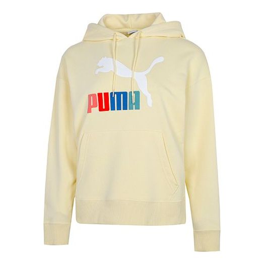 (WMNS) PUMA Contrasting Colors Logo Printing Loose Hoodie Yellow 535266-41