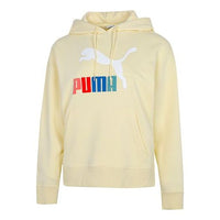 (WMNS) PUMA Contrasting Colors Logo Printing Loose Hoodie Yellow 535266-41