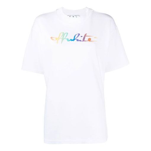 (WMNS) Off-White Tomboy Rainbow Logo Printing Short Sleeve Slim Fit White T-Shirt OWAA072R21JER0010184