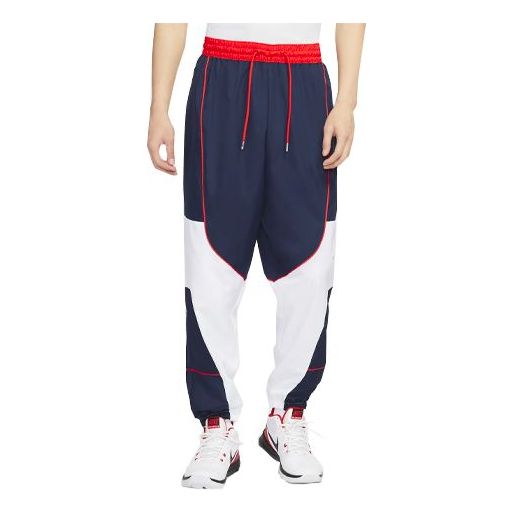 Nike Throwback Basketball Sports Loose Splicing Bundle Feet Woven Long Pants Large Deep Blue Dark blue CV1915-419